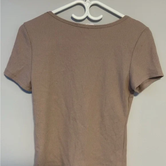 Pink Rose Taupe Button-Up Ribbed Tee - Picture 2 of 2